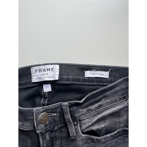 FRAME L'Homme Skinny Hubbell Grey Black Mid Rise Stretch Slim Leg Jeans, Size 30 - Picture 12 of 14